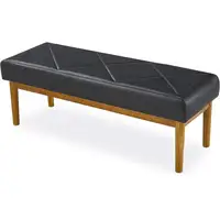 Photo of Modern Black Faux Leather Bench with Wood Legs - Bedroom Entryway Living Room