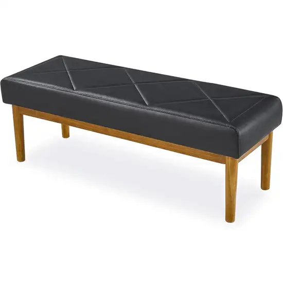 Modern Black Faux Leather Bench with Wood Legs - Bedroom Entryway Living Room Photo 1