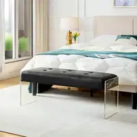 Photo of Modern Black Faux Leather Upholstered End of Bed Bench with Transparent Legs