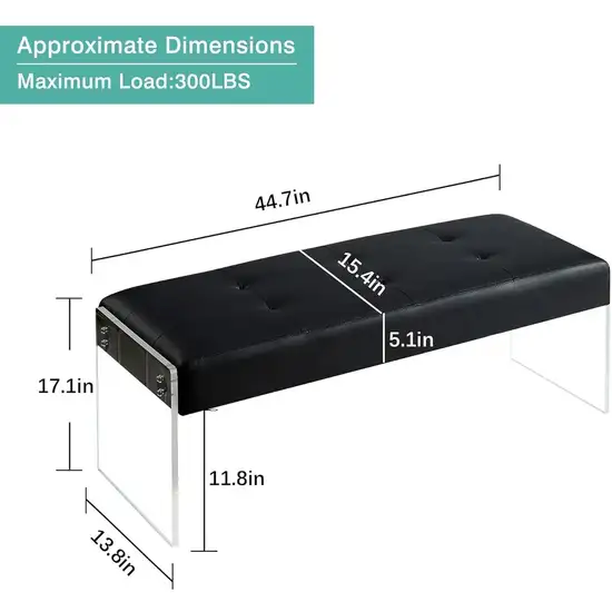 Modern Black Faux Leather Upholstered End of Bed Bench with Transparent Legs Photo 5