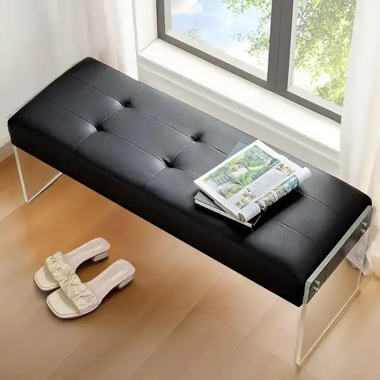 Modern Black Faux Leather Upholstered End of Bed Bench with Transparent Legs Photo 2