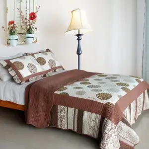 Photo of Modern Circles - Cotton 3PC Vermicelli-Quilted Patchwork Quilt Set (Full/Queen Size)