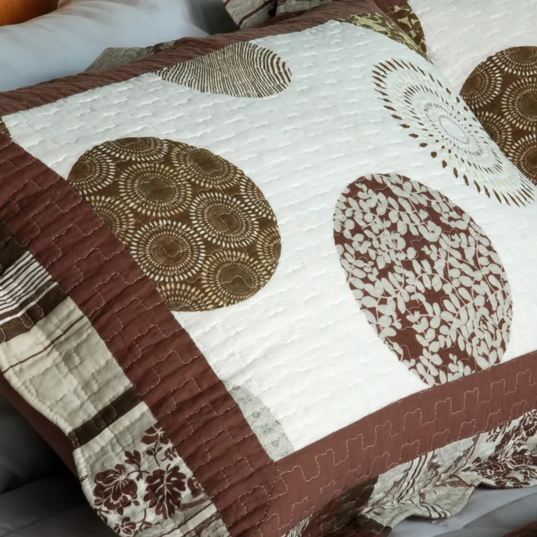 Modern Circles - Cotton 3PC Vermicelli-Quilted Patchwork Quilt Set (Full/Queen Size) Photo 2