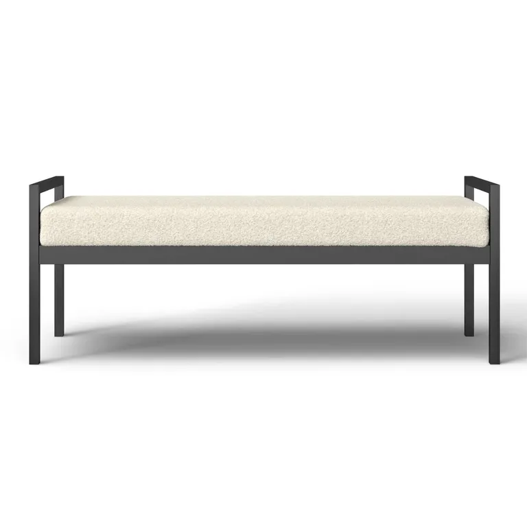 Modern Industrial Bed Bench with Black Metal Frame and Cream Upholstered Cushion Photo 2