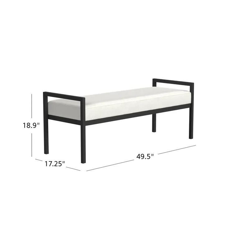 Modern Industrial Bed Bench with Black Metal Frame and Cream Upholstered Cushion Photo 5