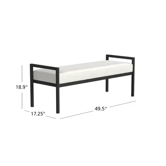 Modern Industrial Bed Bench with Black Metal Frame and Cream Upholstered Cushion Photo 5