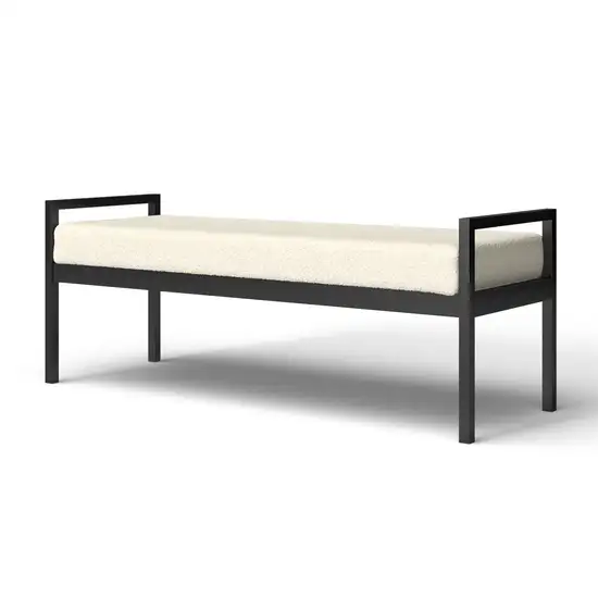 Modern Industrial Bed Bench with Black Metal Frame and Cream Upholstered Cushion Photo 1