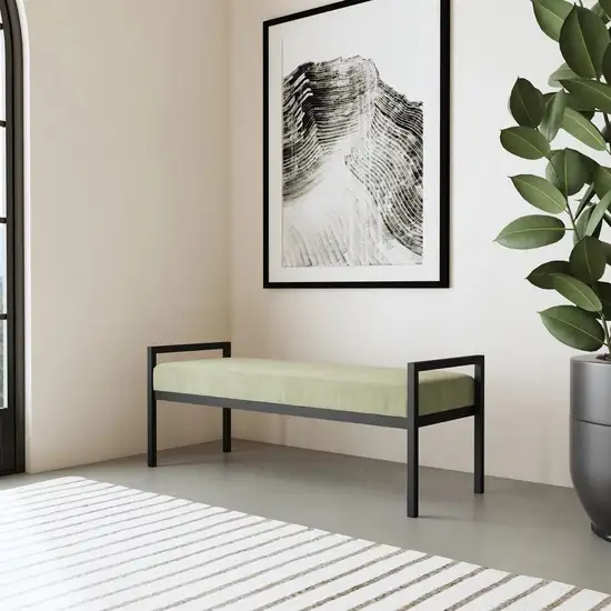 Modern Industrial Bed Bench with Black Metal Frame and Sage Green Velvet Cushion Photo 1