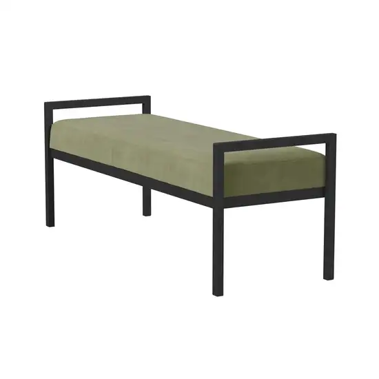 Modern Industrial Bed Bench with Black Metal Frame and Sage Green Velvet Cushion Photo 2