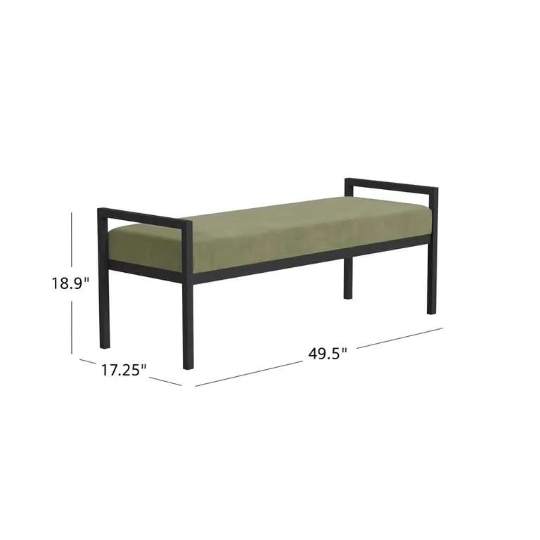 Modern Industrial Bed Bench with Black Metal Frame and Sage Green Velvet Cushion Photo 5