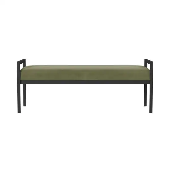 Modern Industrial Bed Bench with Black Metal Frame and Sage Green Velvet Cushion Photo 3