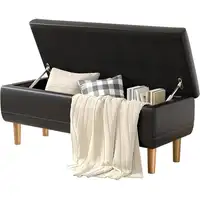 Photo of Modern Mid-Century Black Faux Leather End of Bed Storage Bench Ottoman