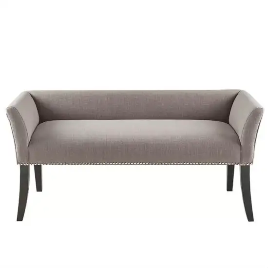 Modern Mid-Century Grey Upholstered Accent Bench Photo 2