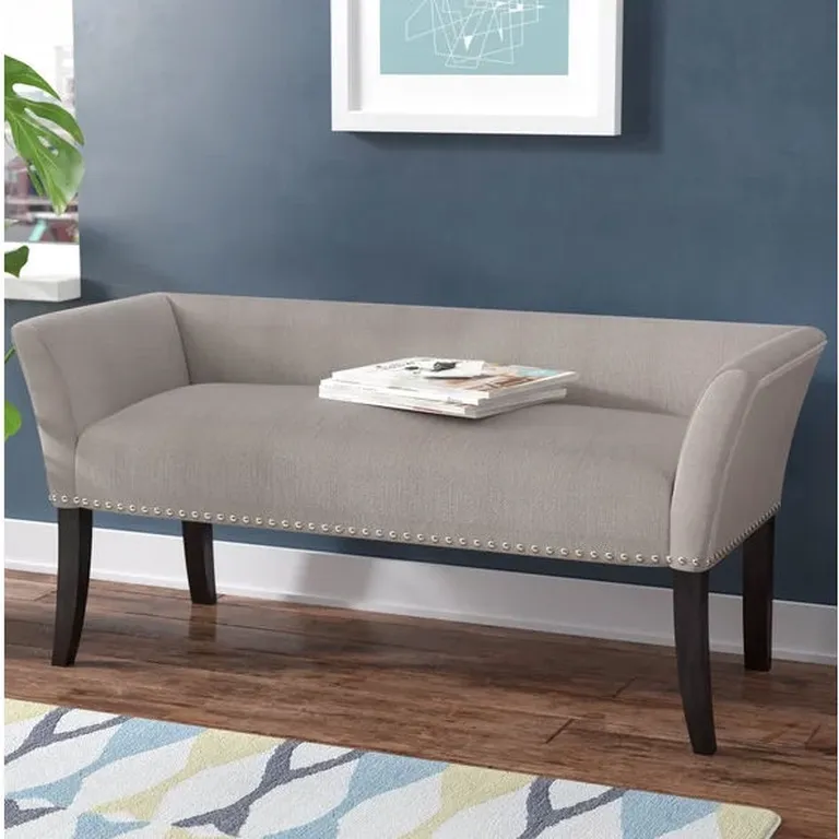 Modern Mid-Century Grey Upholstered Accent Bench Photo 3