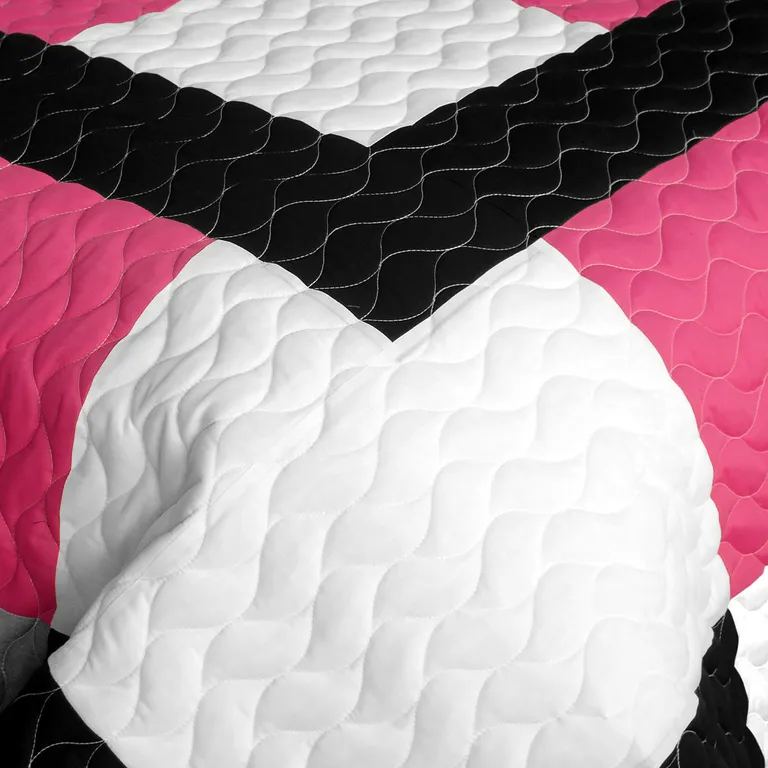 Modern Pink - 3PC Vermicelli - Quilted Patchwork Quilt Set (Full/Queen Size) Photo 4