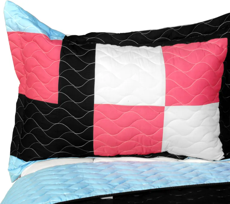 Modern Pink - 3PC Vermicelli - Quilted Patchwork Quilt Set (Full/Queen Size) Photo 2