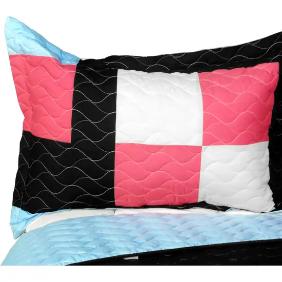 Modern Pink -  3PC Vermicelli - Quilted Patchwork Quilt Set (Full/Queen Size) Photo 3