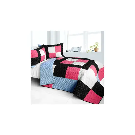 Modern Pink -  3PC Vermicelli - Quilted Patchwork Quilt Set (Full/Queen Size) Photo 2