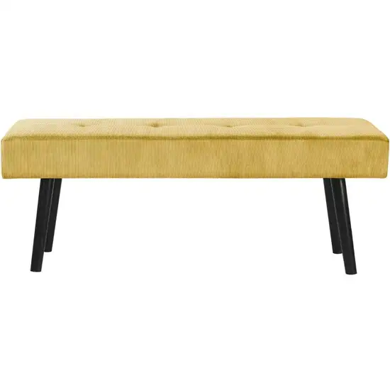 Modern Yellow Corduroy Upholstered End of Bed Bench with Black Metal Legs Photo 4