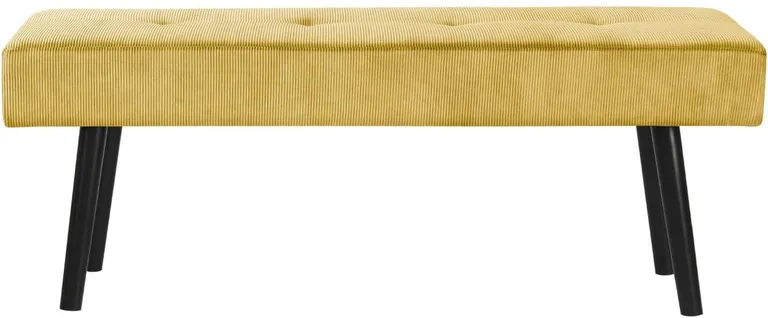 Modern Yellow Corduroy Upholstered End of Bed Bench with Black Metal Legs Photo 4