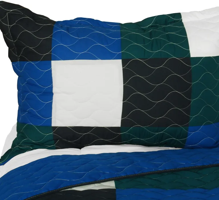 Moment - Vermicelli-Quilted Patchwork Geometric Quilt Set Full/Queen Photo 2