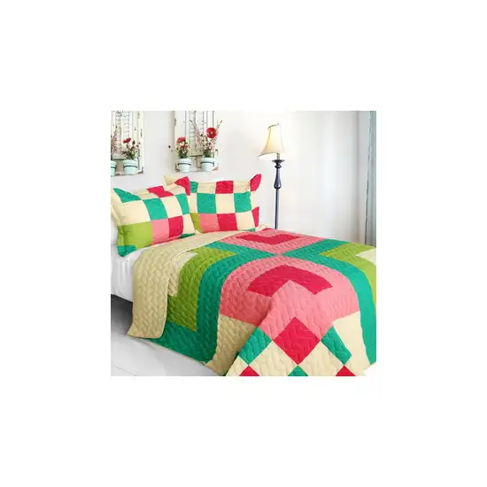 Moments -  3PC Vermicelli - Quilted Patchwork Quilt Set (Full/Queen Size) Photo 2