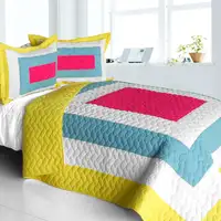 Photo of Moon's Passion - Vermicelli-Quilted Patchwork Geometric Quilt Set Full/Queen