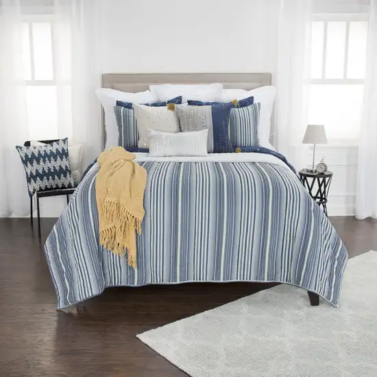 Multi Blues King 100% Cotton 300 Thread Count Machine Washable Down Alternative Comforter Photo 7