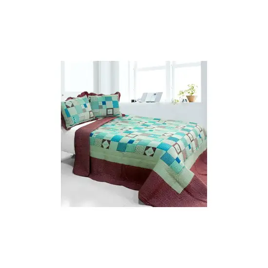 Multicolor Lattice -  Cotton 3PC Vermicelli-Quilted Printed Quilt Set (Full/Queen Size) Photo 2