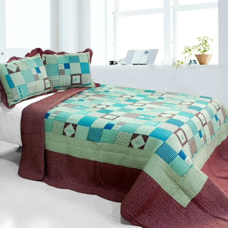 Multicolor Lattice - Cotton 3PC Vermicelli-Quilted Printed Quilt Set (Full/Queen Size) Photo 1