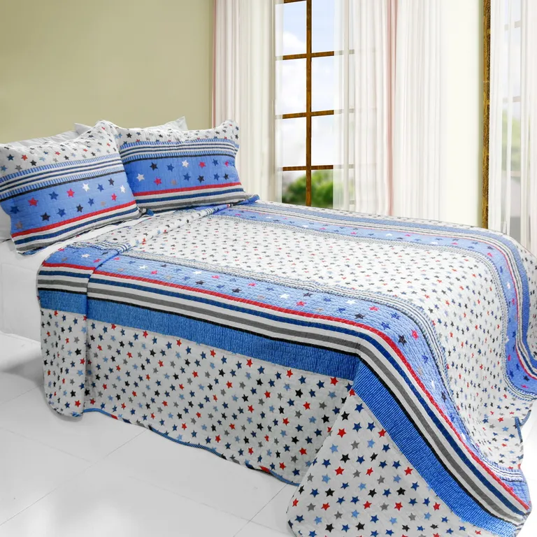 Multicolor Star - 3PC Cotton Vermicelli-Quilted Printed Quilt Set (Full/Queen Size) Photo 1