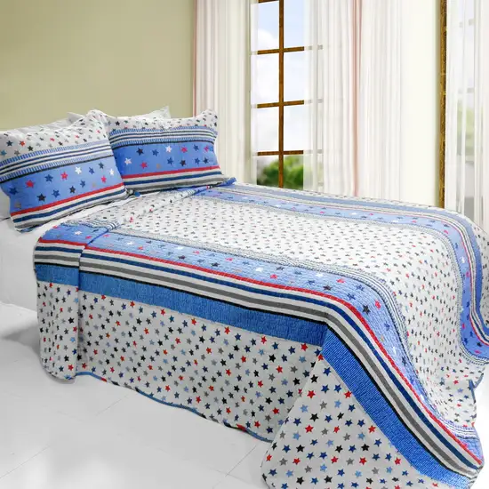 Multicolor Star -  3PC Cotton Vermicelli-Quilted Printed Quilt Set (Full/Queen Size) Photo 1