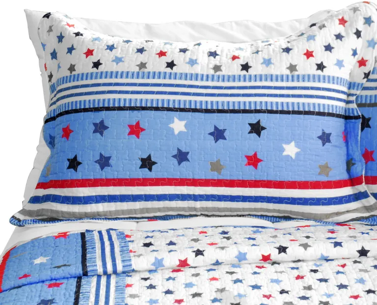 Multicolor Star - 3PC Cotton Vermicelli-Quilted Printed Quilt Set (Full/Queen Size) Photo 2