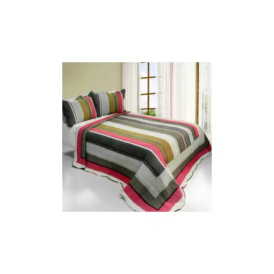 Multicolor Stripe -  Cotton 3PC Vermicelli-Quilted Printed Quilt Set (Full/Queen Size) Photo 2