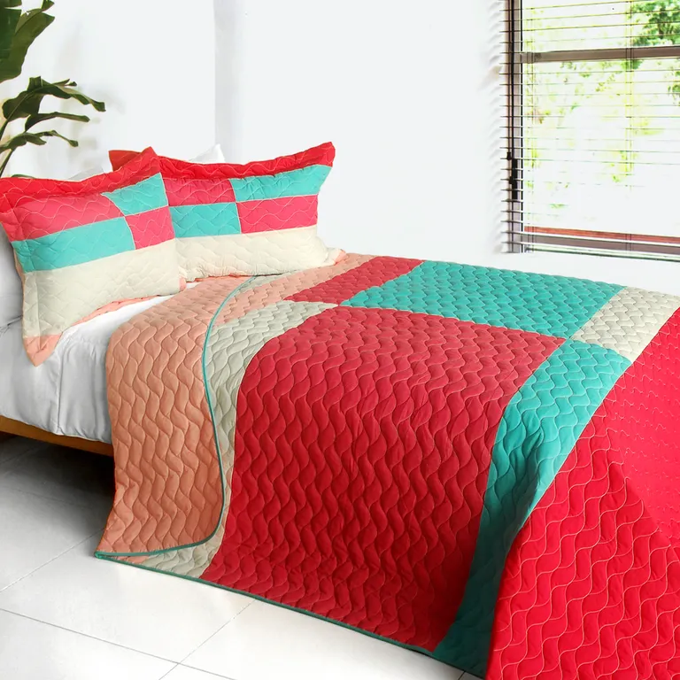 My Lost Love - 3PC Vermicelli-Quilted Patchwork Quilt Set (Full/Queen Size) Photo 1