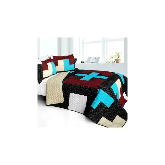 Mysterious Nocturne -  3PC Vermicelli - Quilted Patchwork Quilt Set (Full/Queen Size) Photo 2