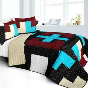 Photo of Mysterious Nocturne - 3PC Vermicelli - Quilted Patchwork Quilt Set (Full/Queen Size)