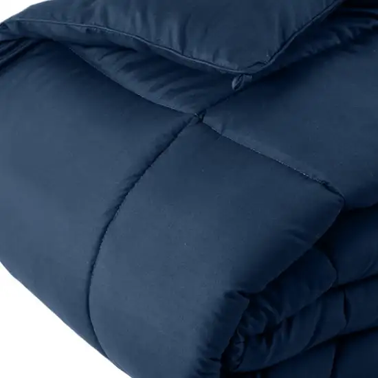 Navy Blue  Box Stitch Microfiber Down Alternative Comforter Photo 3