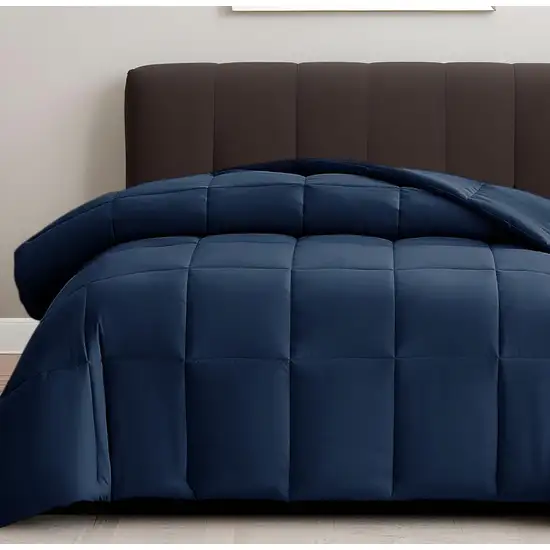 Navy Blue  Box Stitch Microfiber Down Alternative Comforter Photo 1