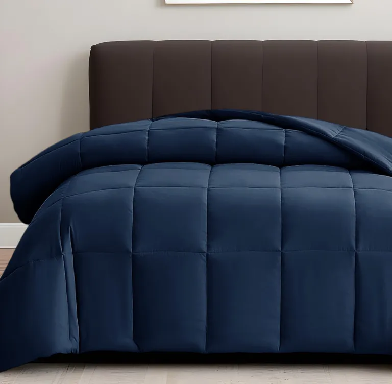 Navy Blue  Box Stitch Microfiber Down Alternative Comforter Photo 1