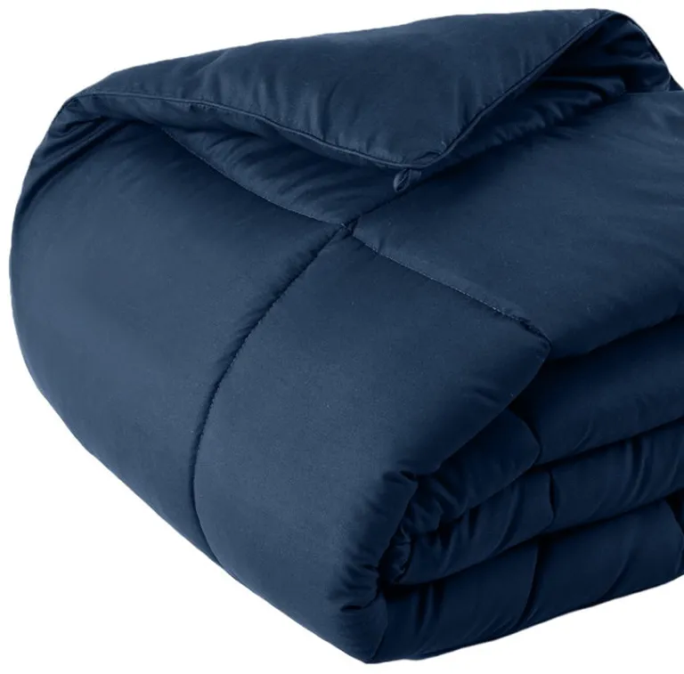 Navy Blue  Box Stitch Microfiber Down Alternative Comforter Photo 4