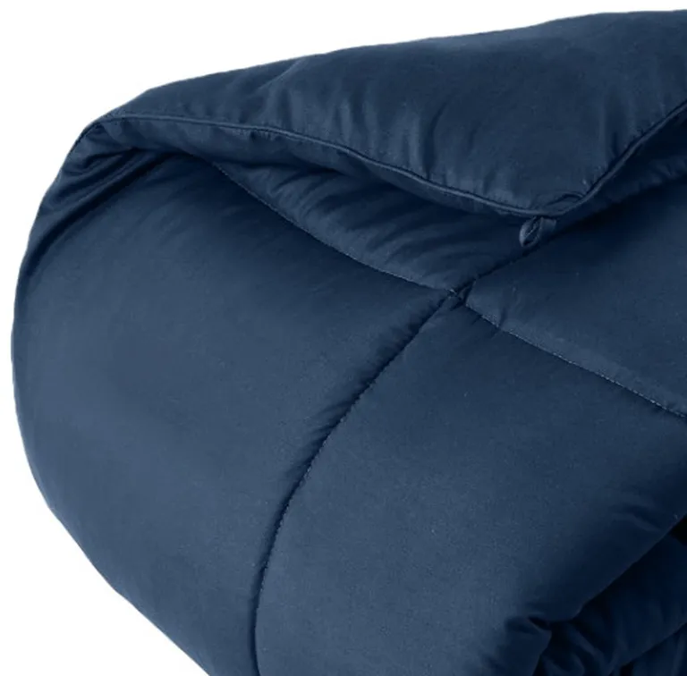 Navy Blue  Box Stitch Microfiber Down Alternative Comforter Photo 3