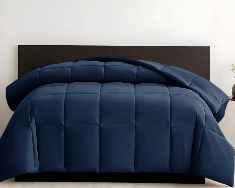 Navy Blue  Box Stitch Microfiber Down Alternative Comforter Photo 1