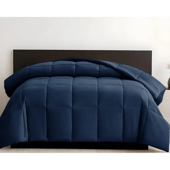 Navy Blue  Box Stitch Microfiber Down Alternative Comforter Photo 1