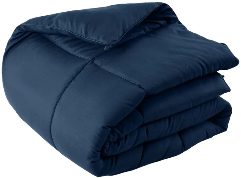 Navy Blue  Box Stitch Microfiber Down Alternative Comforter Photo 2