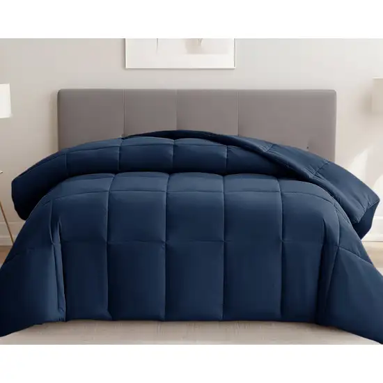 Navy Blue  Box Stitch Microfiber Down Alternative Comforter Photo 1