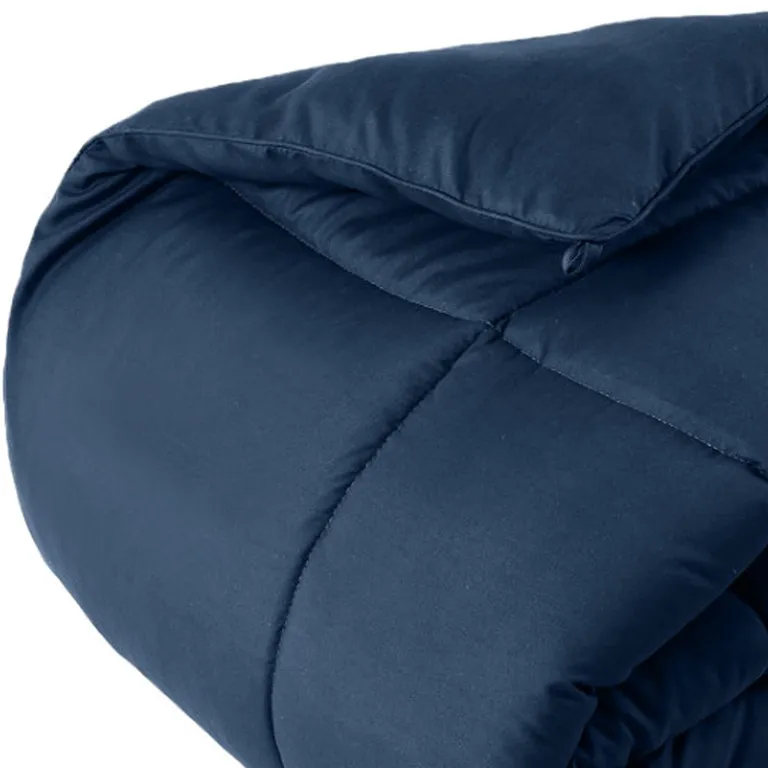 Navy Blue  Box Stitch Microfiber Down Alternative Comforter Photo 3