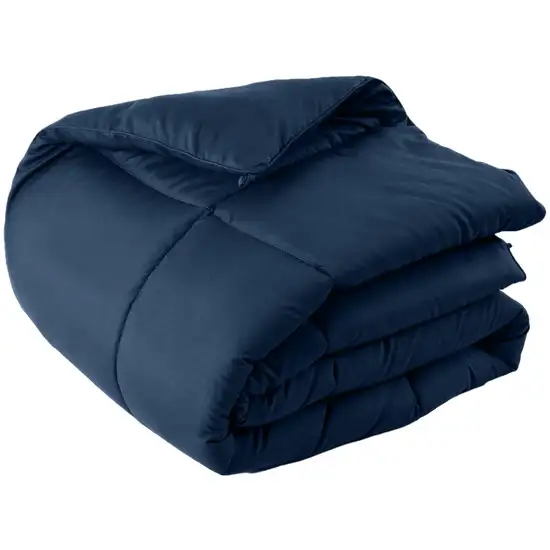 Navy Blue  Box Stitch Microfiber Down Alternative Comforter Photo 2