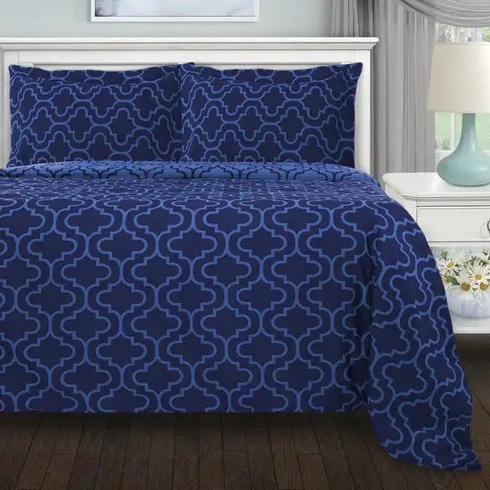 Navy Blue  Cotton Blend Thread Count Washable Duvet Cover Set Photo 4