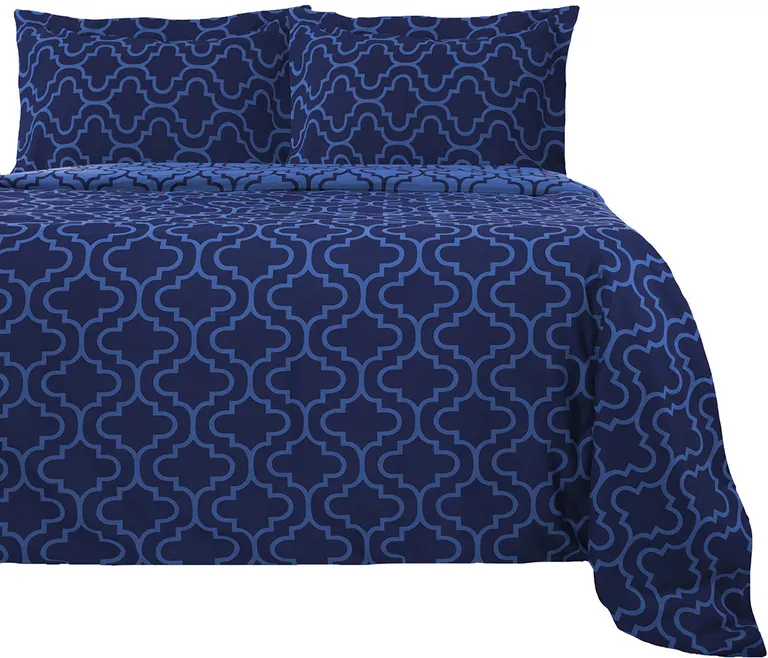 Navy Blue Cotton Blend Thread Count Washable Duvet Cover Set Photo 1